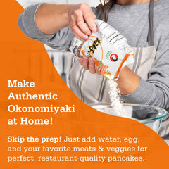 Otafuku batter being mixed in a bowl showing simple preparation and speed