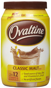 Ovaltine front packaging showing 12 oz jar and label, brand clarity and shelf-ready