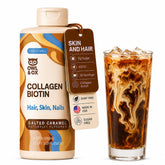 Owl & Ox front bottle showing salted caramel creamer and benefit of easy blending