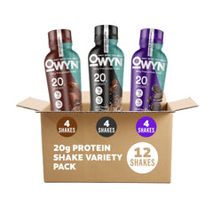 OWYN front packaging variety pack showing multiple flavor cartons for convenient nutrition