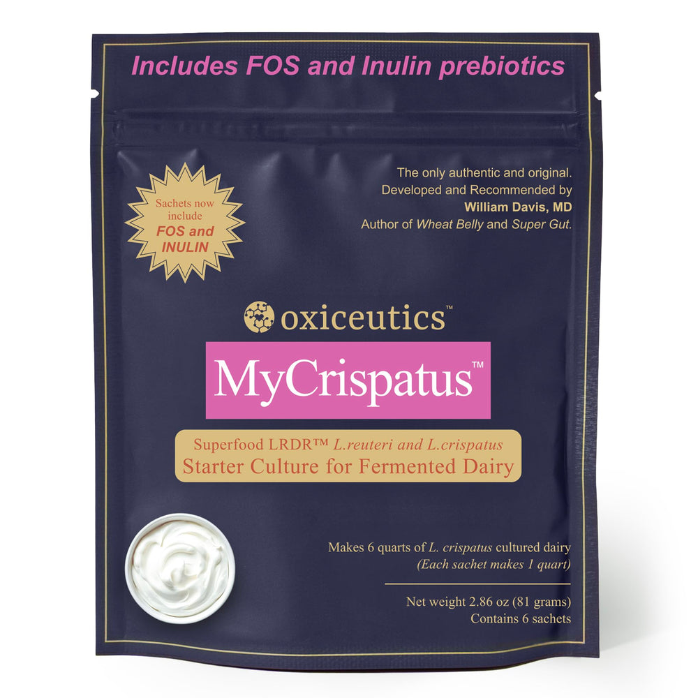 oxiceutics front packaging showing MyCrispatus sachets and benefits