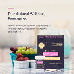 oxiceutics open sachet with powder showing probiotic and prebiotic blend