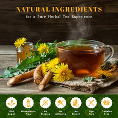 Oxify steeping dandelion root in glass teapot delivering rich, earthy infusion