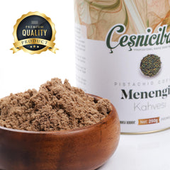 OZ ERCIYES close-up of ground pistachio powder highlighting texture