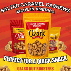 Ozark Nut Roasters pouch held in hand to show 14 oz size and portability for travel