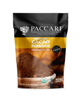 PACARI front pack view showing fair-trade organic cocoa benefits