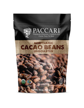 PACARI front packaging of raw cacao beans showing organic labeling and ethical sourcing benefits