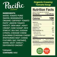 Pacific Foods pouring creamy tomato soup into bowl for quick meal convenience