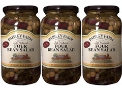 Paisley Farm glass jar showing four bean salad, visible colors and easy serving