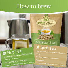 Palm Beach Medicinal Herbs brewed hot cup of slippery elm tea offering soothing warmth