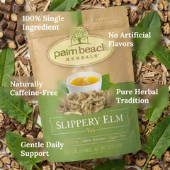 Palm Beach Medicinal Herbs close-up of a tea bag showing tag and easy steeping benefit