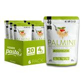 Palmini front packaging showing linguine pouches and branding benefit low carbs