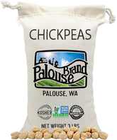 Palouse Brand front packaging showing 3 lb chickpeas and certifications