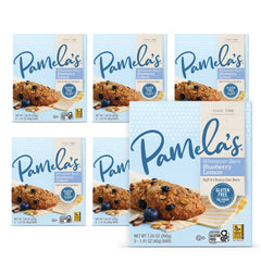 Pamela's Products front box showing blueberry lemon flavor and benefits