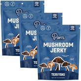 Pan's front packaging showing teriyaki shiitake jerky and clear branding benefit: recognizable snack