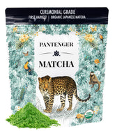 Pantenger front jar packaging showing organic ceremonial matcha and premium branding for freshness