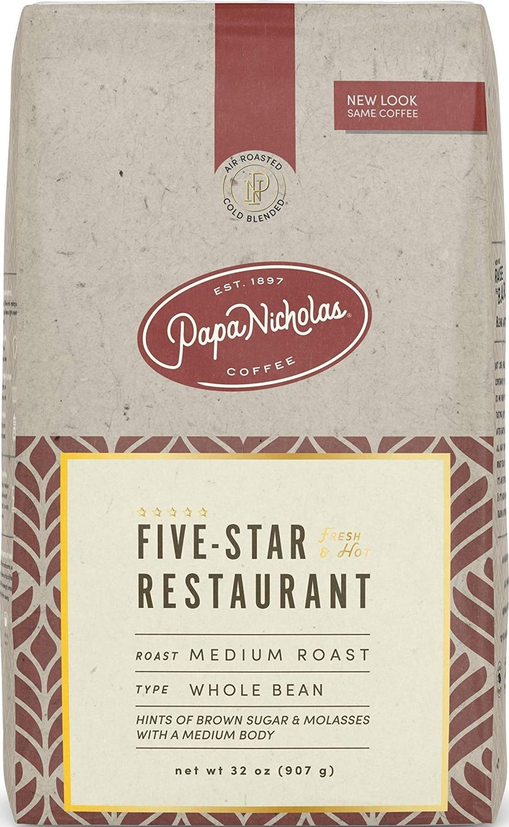 PapaNicholas Coffee front bag shot showing label and freshness for confident brewing