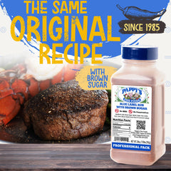 Pappy's sprinkling rub onto steak showing fast seasoning benefit