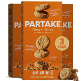 Partake Foods front packaging showing crunchy ginger snap boxes and branding benefit