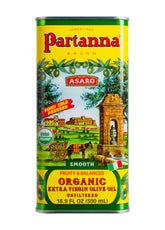 Partanna front bottle showing label and buttery Castelvetrano oil for rich flavor