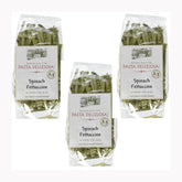 Pasta Deliziosa! front packaging showing vibrant green spinach fettuccine and benefits