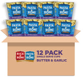 Pasta Roni front packaging showing 12 butter and garlic single-serve cups for quick meals