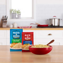 Pasta Roni served with chicken on plate illustrating an easy, family-friendly meal