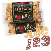 Pastabilities front packaging showing ABC 123 fun pasta and benefits