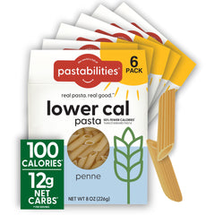 pastabilities branded penne front packaging showing 100 calories per serving