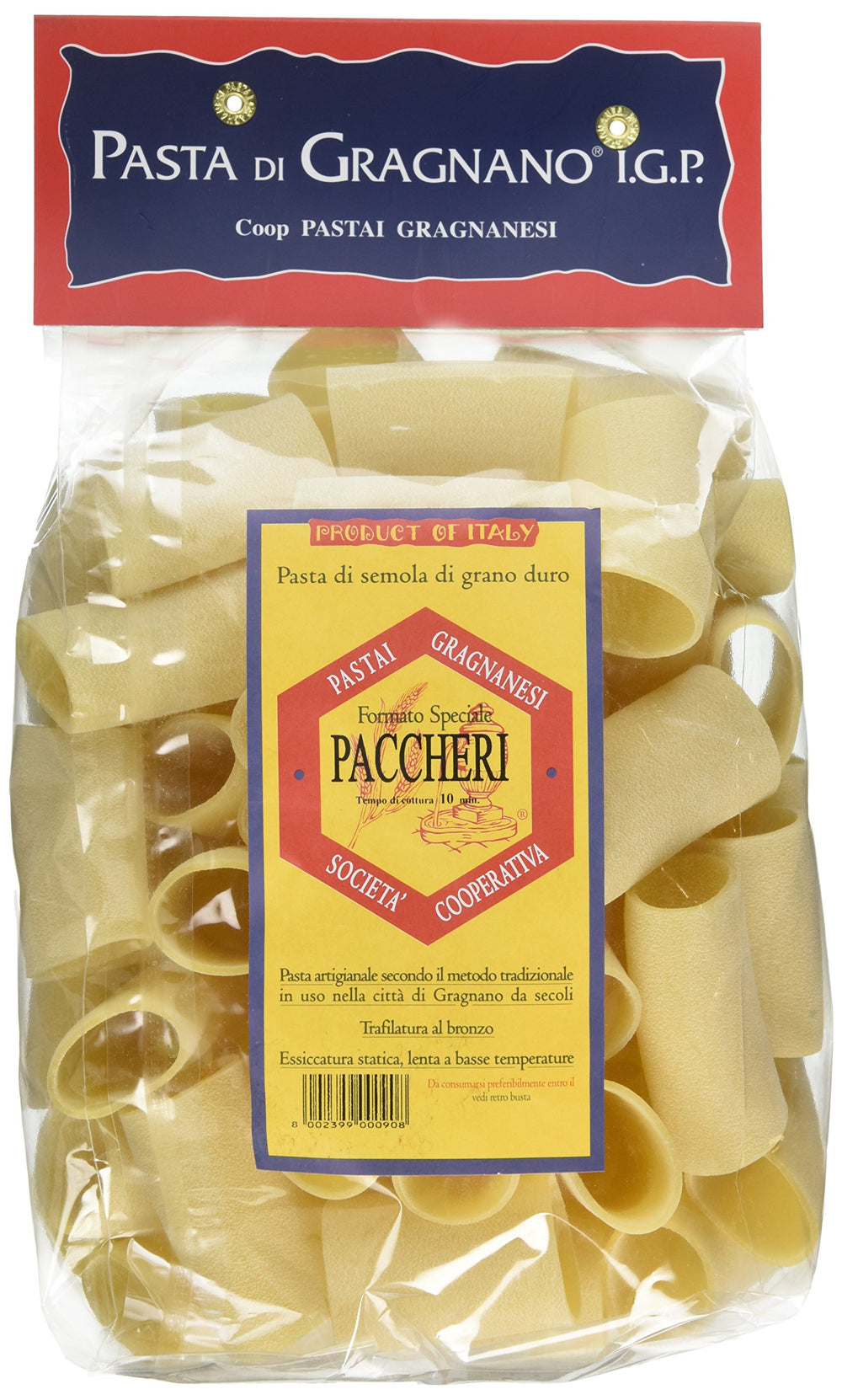 Pastai Gragnanesi front packaging showing organic IGP label and product benefits
