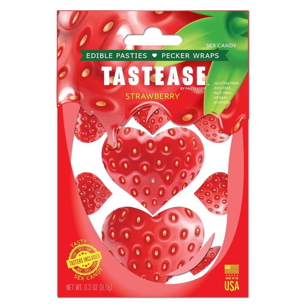 PASTEASE front packaging showing 13-piece strawberry hearts and benefits