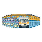 Patagonia Provisions front packaging showing mild roasted garlic anchovies benefits