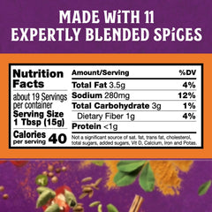 Patak's label close-up with ingredients and nutrition, helps informed choices
