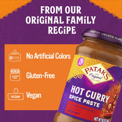 Patak's spoonful showing paste texture, ready-to-use concentrated seasoning
