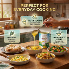 patanjali cow ghee spoon serving highlighting easy scooping and portion control