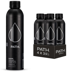 PATHWATER aluminum bottle front view showing branding and reusable design