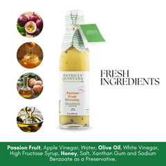 Patricia Quintana bottle pouring over salad adding bright tropical flavor