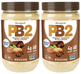 PB2 front packaging showing two 16 oz pouches and cocoa peanut branding benefits pantry-ready