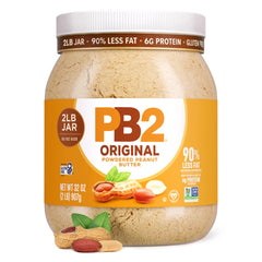 PB2 jar front view showing label and size, convenient low-calorie peanut alternative
