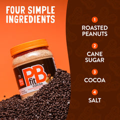 PBfit cocoa blended into smoothie being poured, protein boost benefit