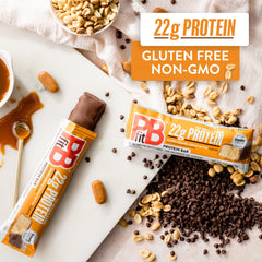 PBfit unwrapped bar close-up showing chewy texture and rich peanut caramel swirls
