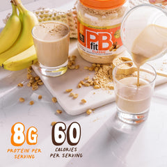 PBfit powder scoop close-up highlighting fine roasted-peanut texture for fast mixing
