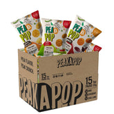 PeaKaPop front packaging 15-pack showing variety and portability benefit