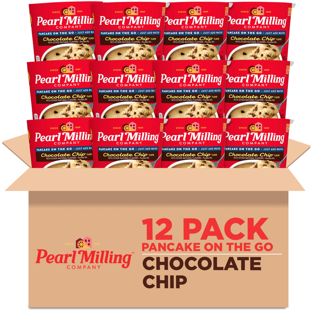 Pearl Milling Company front packaging showing 12-count chocolate chip cups for quick breakfasts