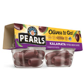 Pearls front packaging showing Kalamata snack cup and convenient portion