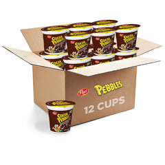 Pebbles Cocoa PEBBLES front packaging showing 12 cup pack and convenience