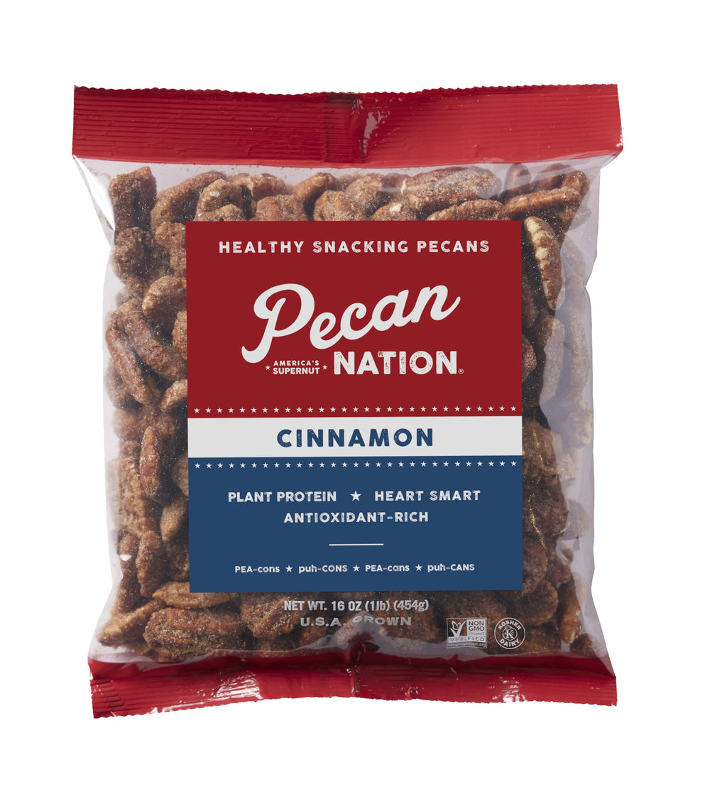 Pecan Nation front pack showing 16 oz bag and product branding for pantry appeal