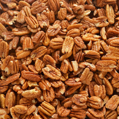 Pecan Shop closeup of small pecan halves texture highlighting deep flavor