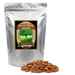 Pecan Shop front packaging showing 2 lb bag and label freshness