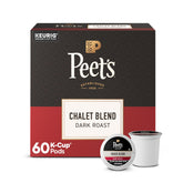 Peet's Chalet Blend box front showing 60 K-Cup pods and bold roast for consistent convenience